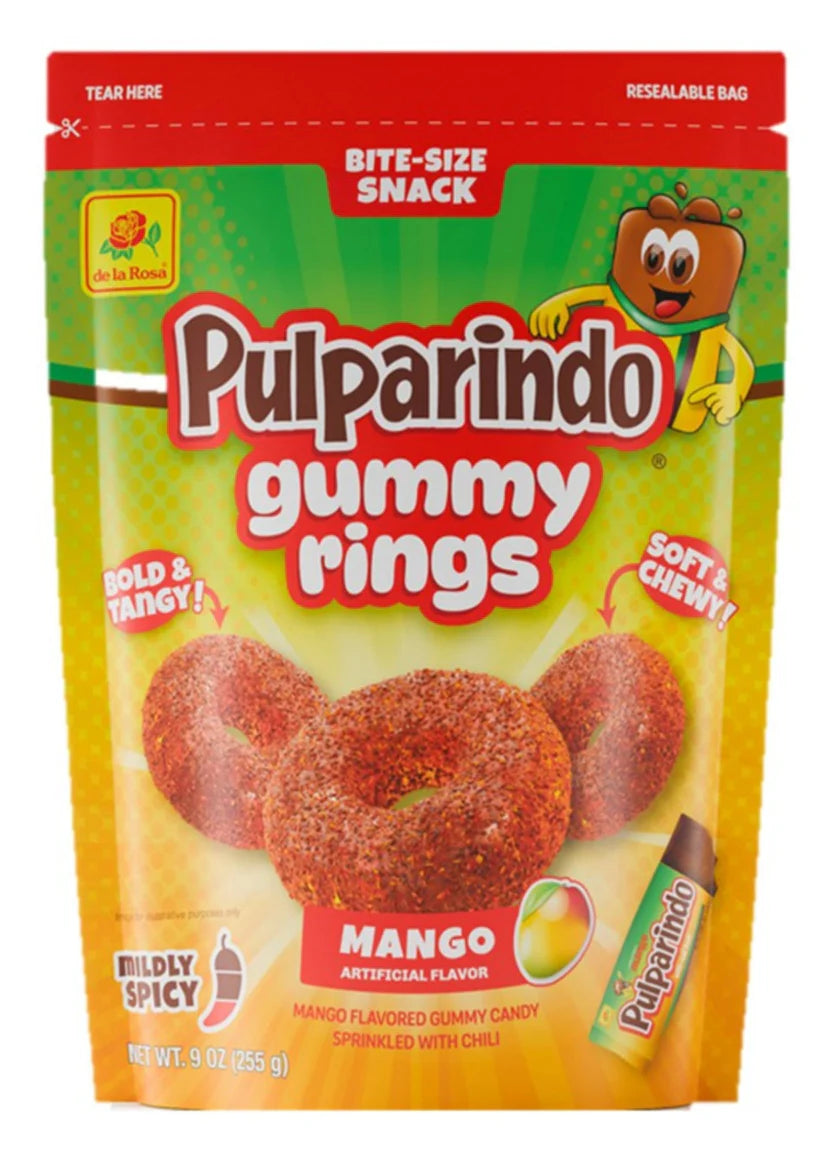 De La Rosa Gummy Rings Mango 9oz Bag